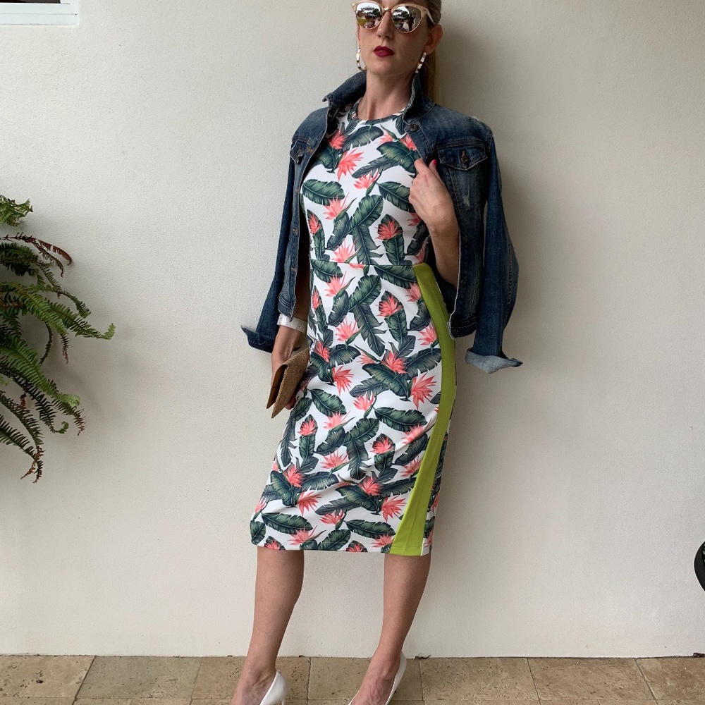 Palm Leaf Print Midi dress